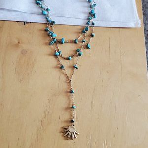 16" Gold Tone Howlite Turquoise Layered Necklace